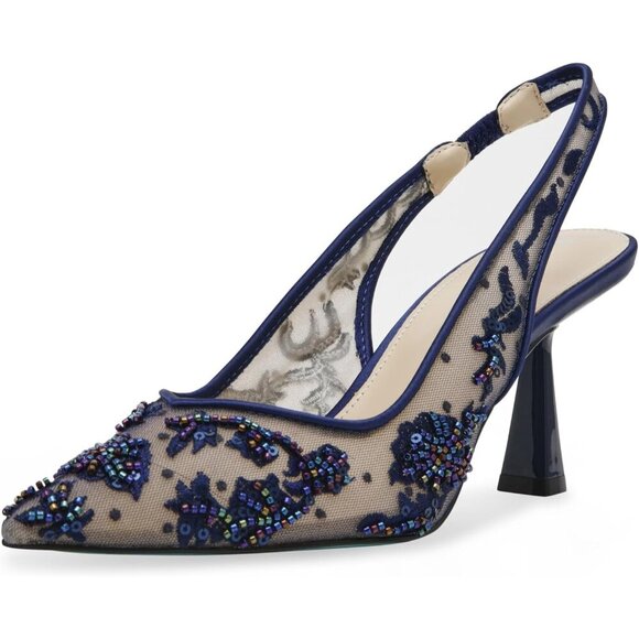 Betsey Johnson Shoes - Betsey Johnson Womens Navy Textile Closed Pointed Toe Slingback Nikki Pump